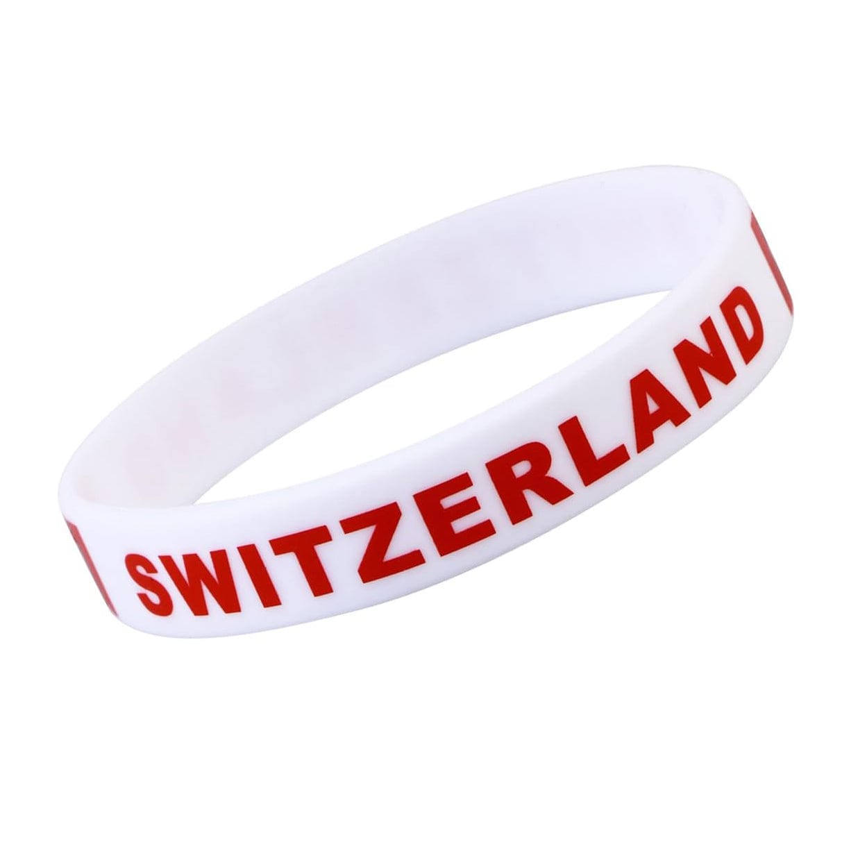 Weisses Silikonarmband mit roter "Switzerland" Aufschrift