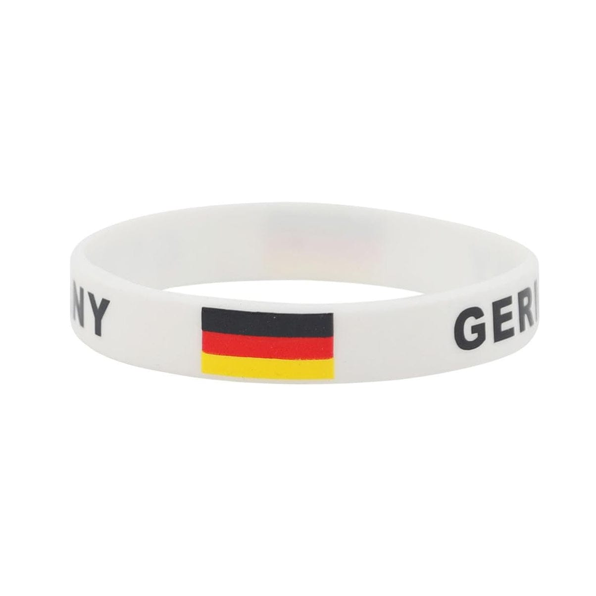 Weisses Silikonarmband mit schwarzer "Germany" Aufschrift und Deutschlandflagge