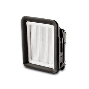Schwarz-weisser, aufklappbarer Motorfilter von hinten