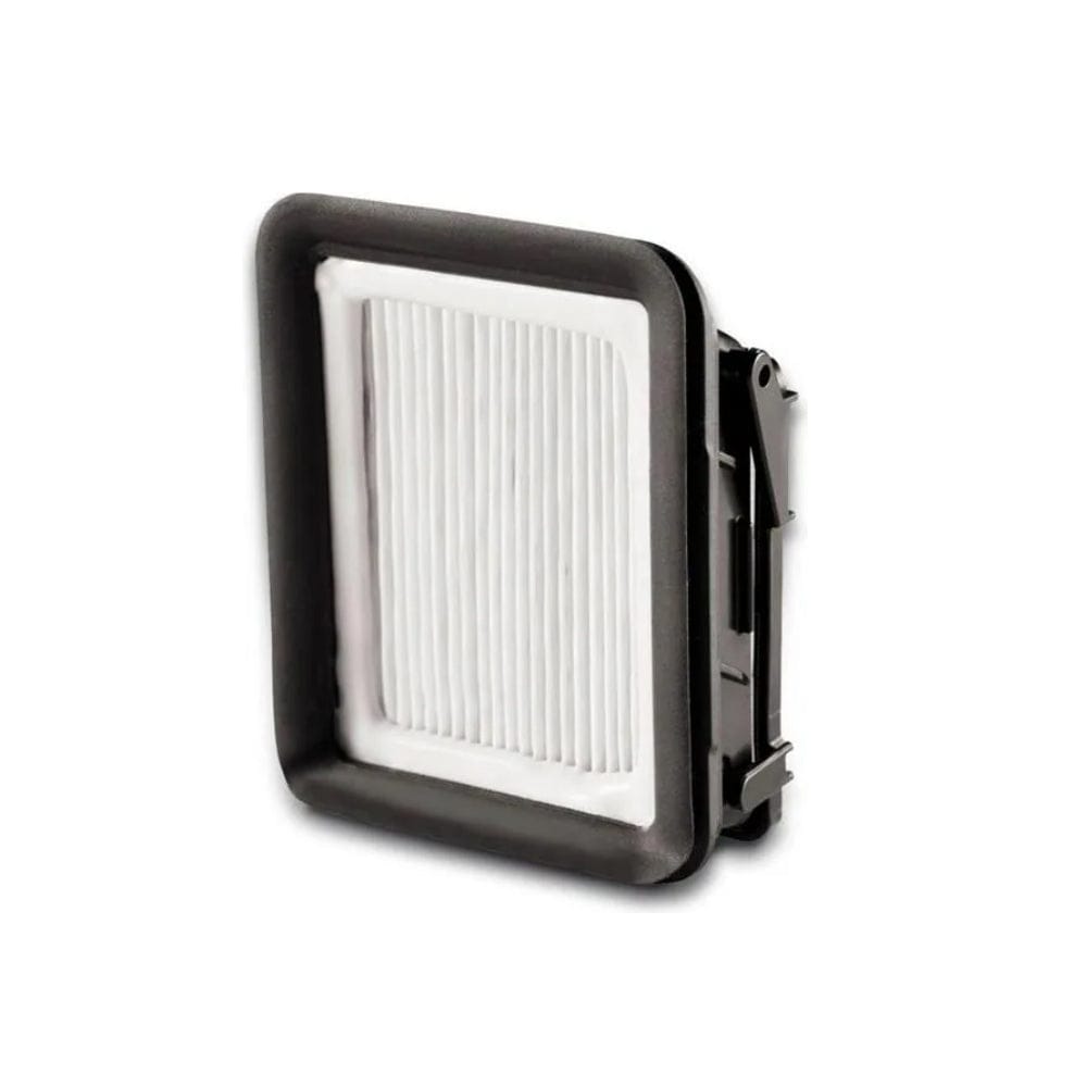 Schwarz-weisser, aufklappbarer Motorfilter von hinten