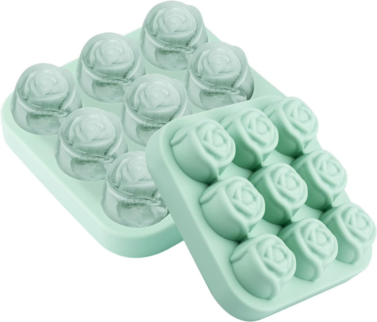 Grüne 3x3 Silikon Eiswürfelform in Form von Rosen
