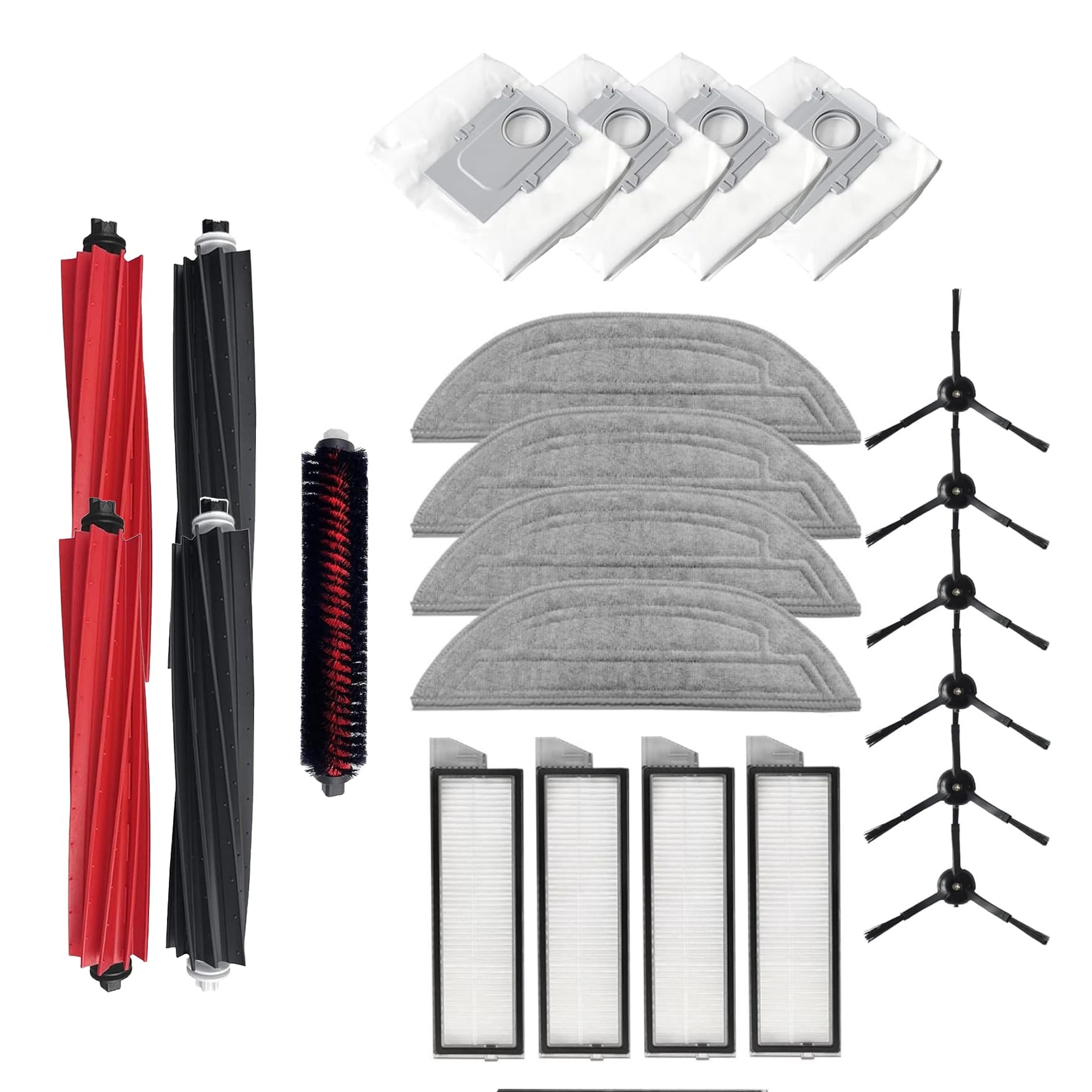 Zubehör-Set für Staubsaugroboter (Max) mit vier Bürsten, vier Filtern, sechs Seitenbürsten, vier Staubbehältern, vier Mopps und einer Schnellreinigungsbürste