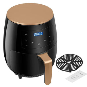 Schwarzer Airfryer mit goldenen Details