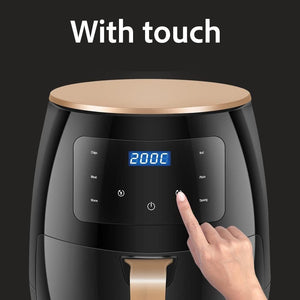 Schwarzer Airfryer mit goldenen Details mit Touchscreen