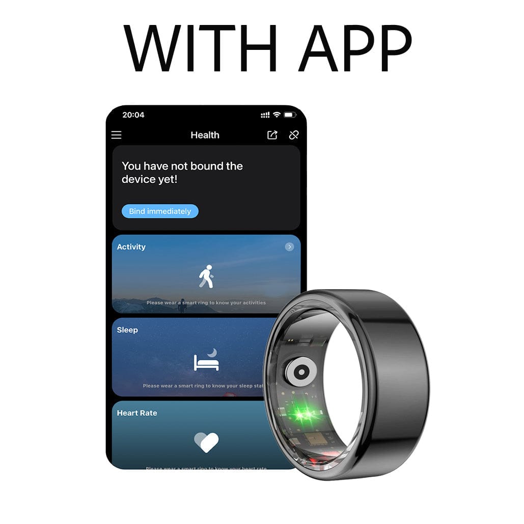 Schwarzer Smart Ring mit der konfigurierten Smartphone-App