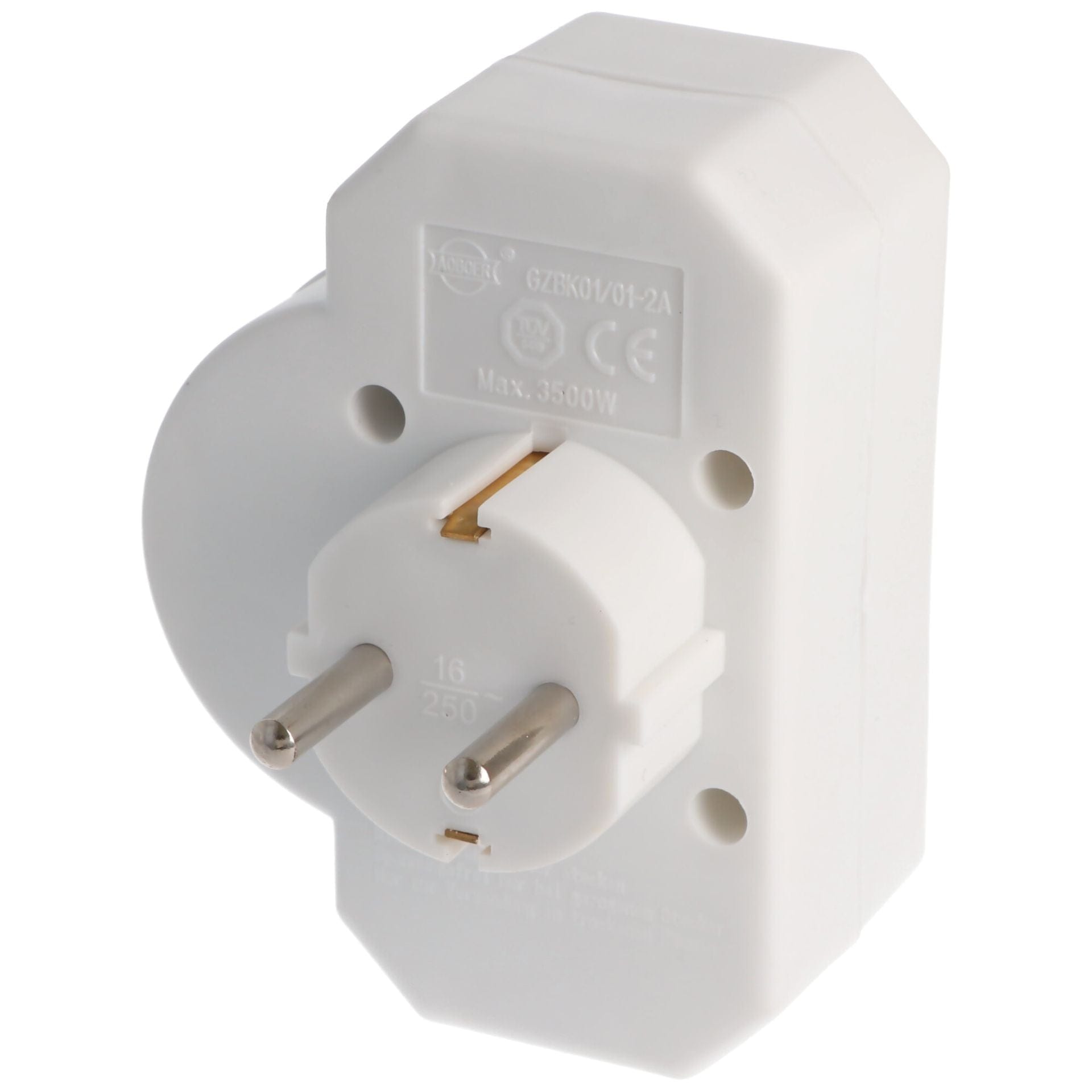 Weisser Multistecker mit zwei CH und einer Schuko Steckdosen von hinten