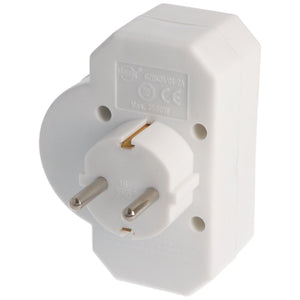 Weisser Multistecker mit zwei CH und einer Schuko Steckdosen von hinten
