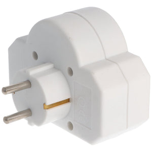 Weisser Multistecker mit zwei CH und einer Schuko Steckdosen von der Seite