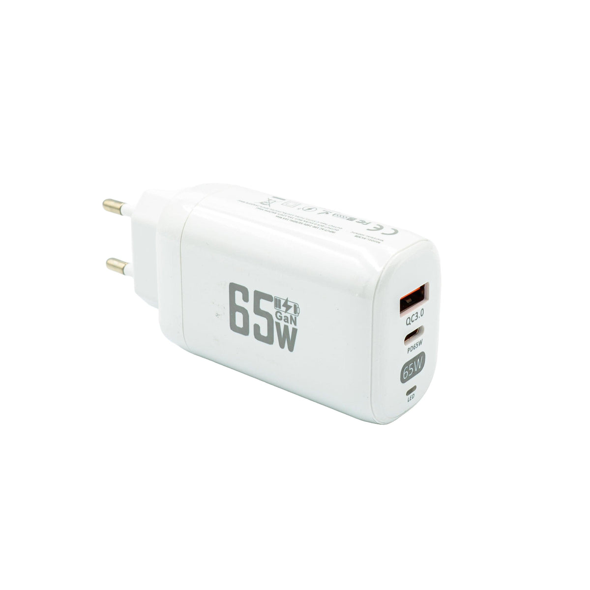 Weisser Super Fastcharger mit einem USB-C Anschluss und einem USB-A Anschluss