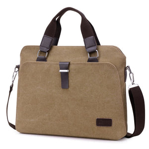 Braune Stofflaptoptasche mit silbernen und Dunkelbraunen Leder Details