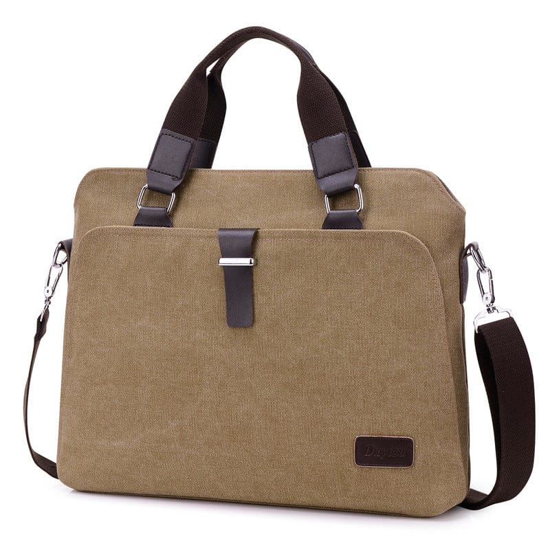 Braune Stofflaptoptasche mit silbernen und Dunkelbraunen Leder Details