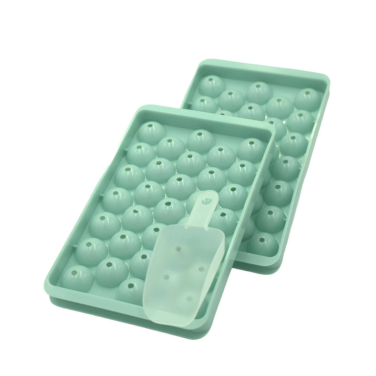 Grüne Eiswürfelform mit Plastikscoop