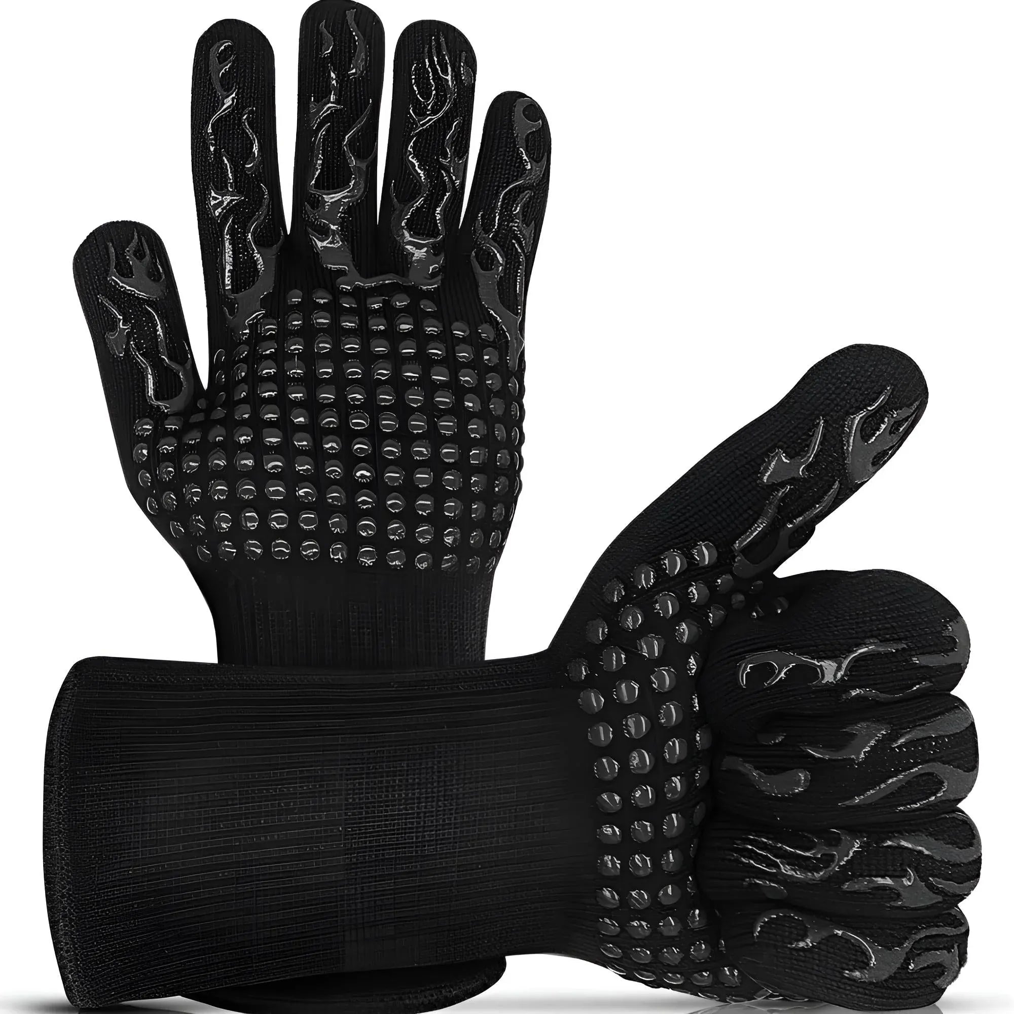 Schwarze Grillhandschuhe mit schwarzem Muster