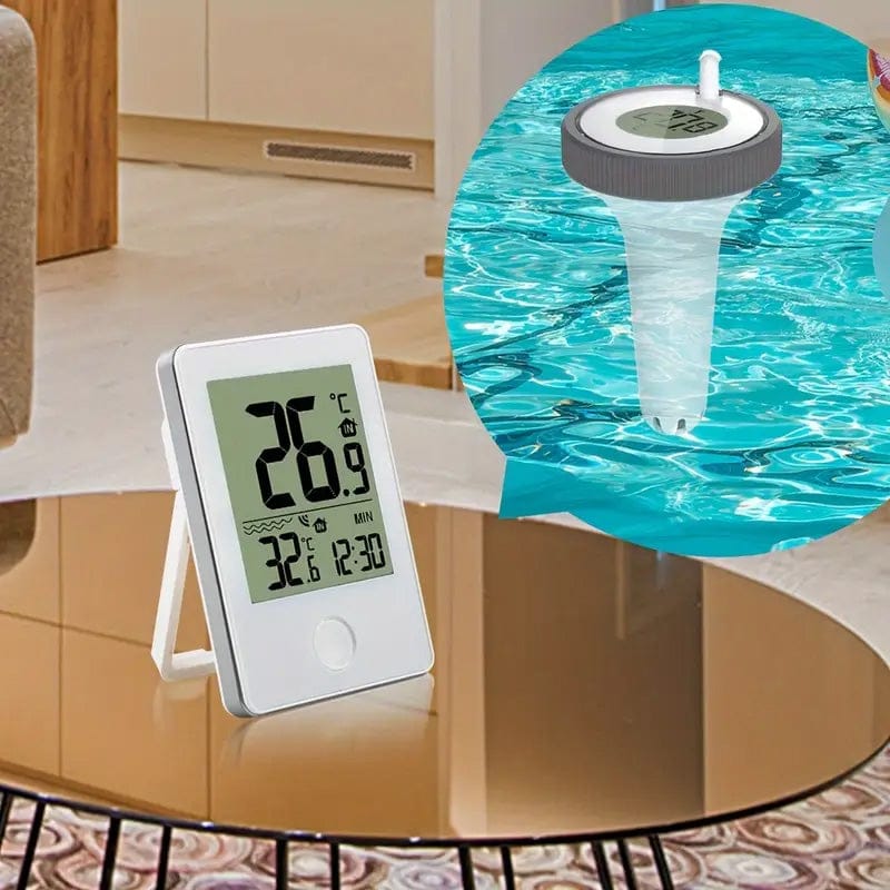 Digitaler Poolthermometer mit Display in einem Anwendungsbeispiel