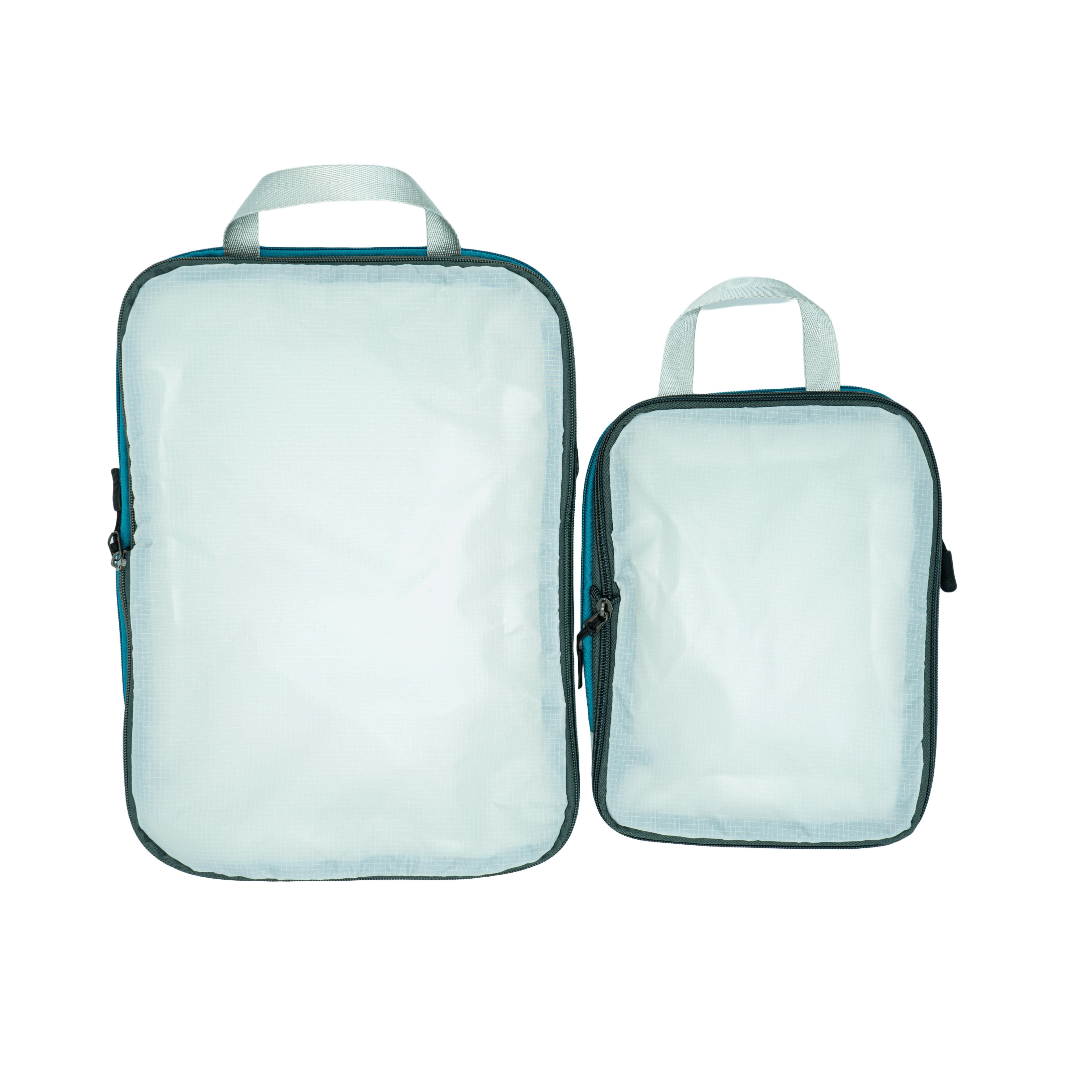 Zweier-Set von weissen Kleidertaschen in verschiedenen Grössen von vorne