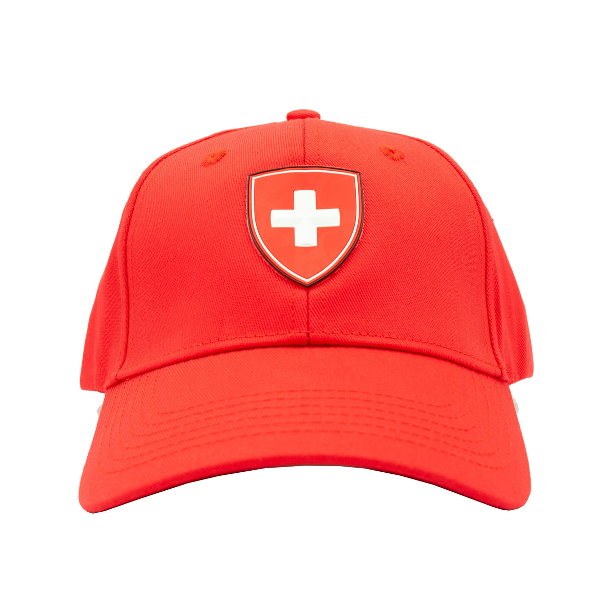 Rote Baseball Cap mit Schweizerwappen auf der Vorderseite
