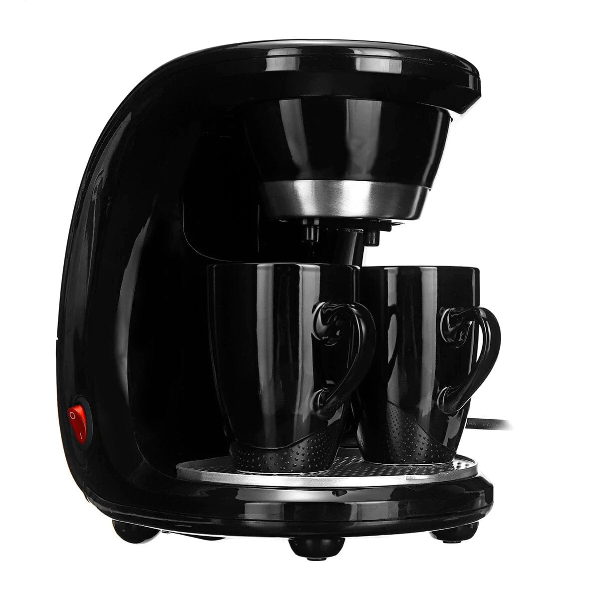 Schwarze Minikaffeemaschine mit zwei Tassen