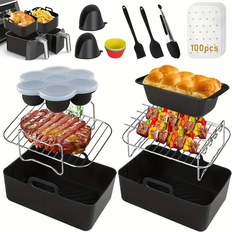 Airfryer Zubehör-Set mit verschiedenen Formen, Gitter, Blech und Besteck