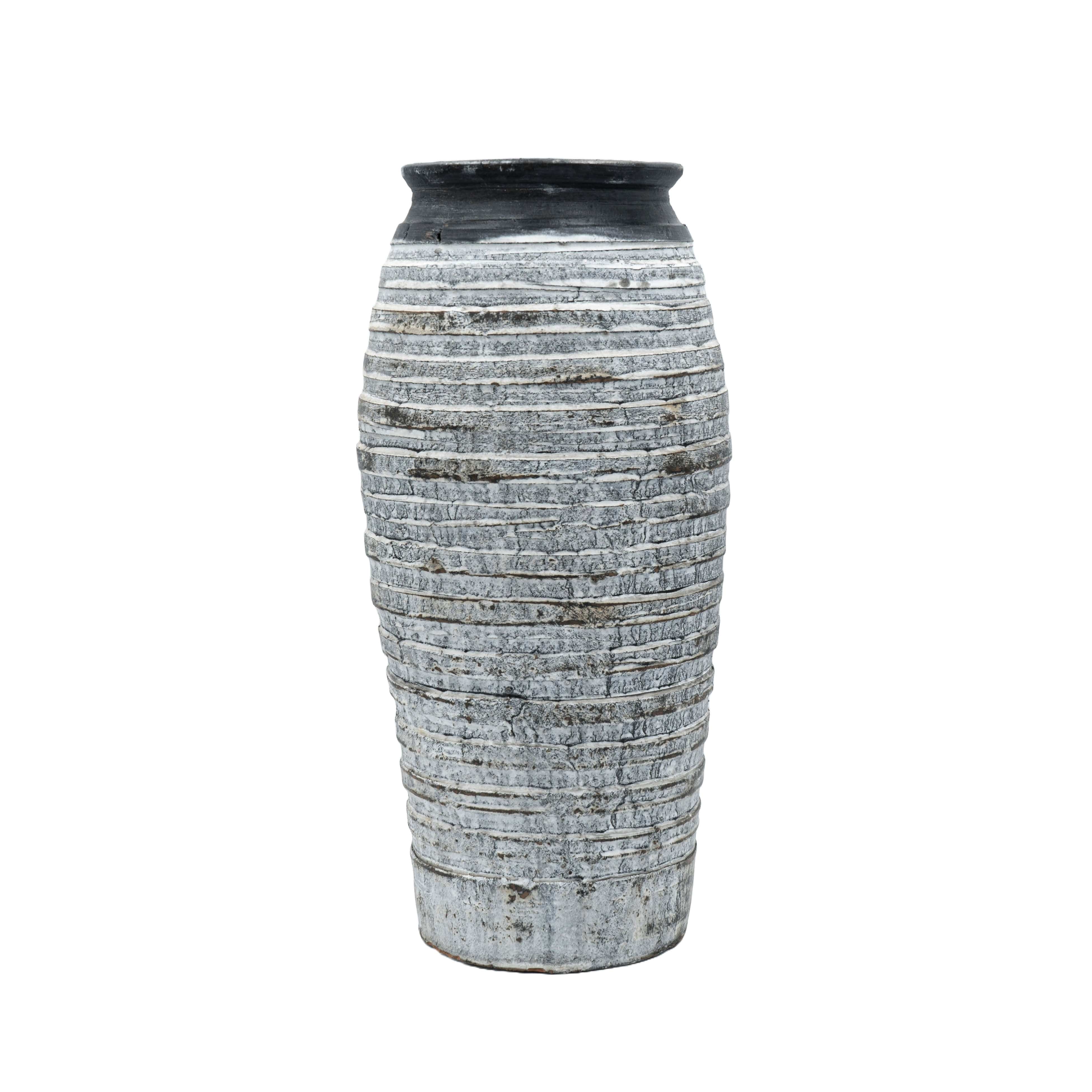 Weiss-grau-schwarze Vase von vorne