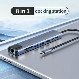 USB-C Adapter Port mit Ethernet, SD-Karten, zwei USB-A, HDMI und zwei USB-C Anschlüssen