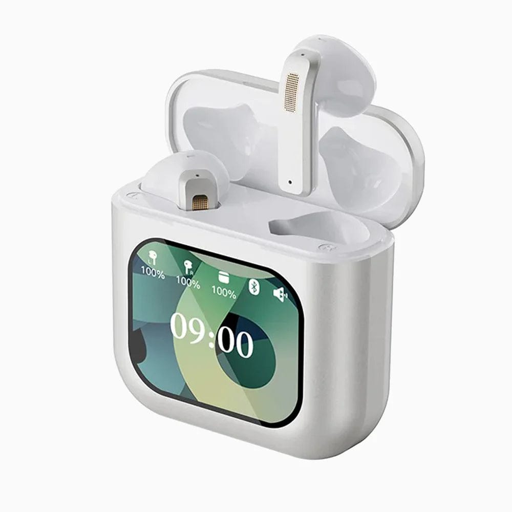 Weisse Bluetooth Kopfhörer mit Display
