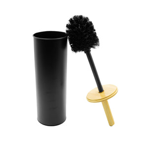 Schwarze Klobürste mit Holzgriff und schwarzem Behälter