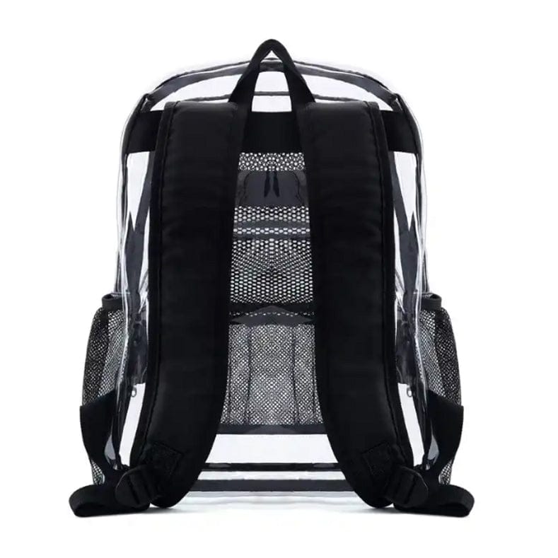 Transparenter Rucksack mit schwarzen Reissverschlüssen von hinten