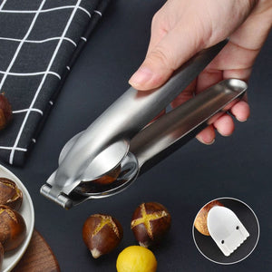 Silberner Kastanien- und Marronischäler in eienm Anwendungsbeispiel