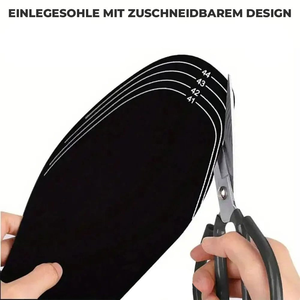 Schwarze, zuschneidbare Schuhsolen in Schneidebeispiel