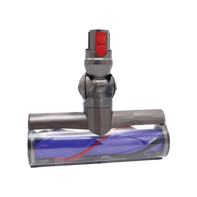 Transparenter, grauer Motorkopf für Dyson-Staubsauger mit lila Bürste von vorne