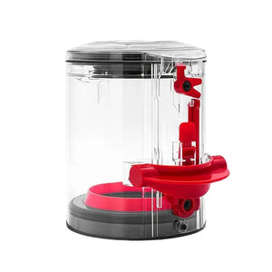 Transparenter Dyson-Staubsauger Behälter mit roten Details von hinten