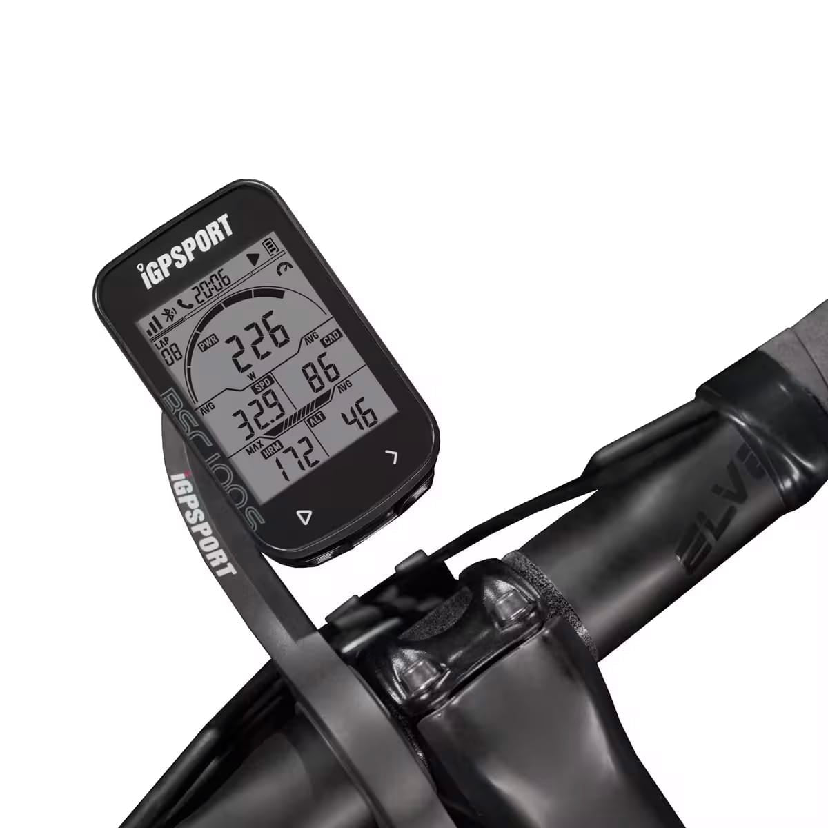 Schwarzes Fahrradcomputer mit Digital Bildschirm in einem Anwendungsbeispiel an einem Fahrradlenker