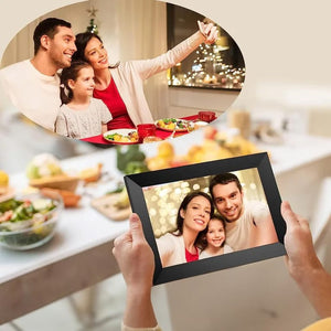 Schwarzer digitaler Bilderrahmen mit anderem Fotobeispiel