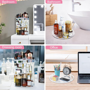 Transparenter, drehbarer Make-Up Organizer in verschiedenen Anwendungsbeispielen