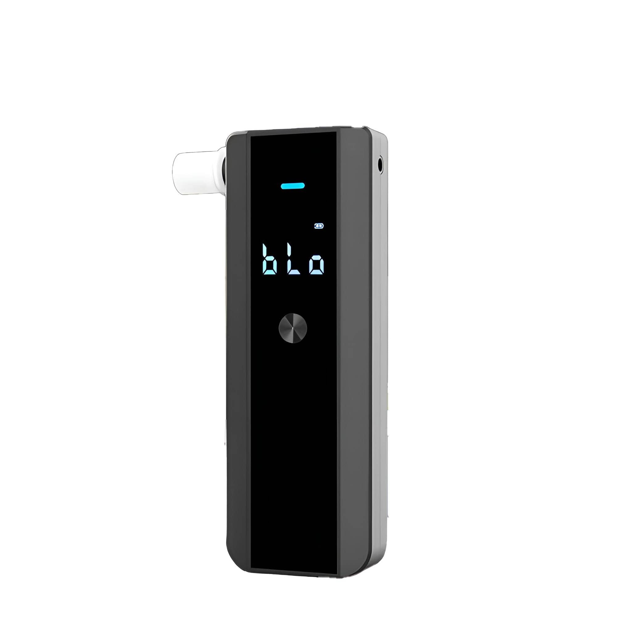 Schwarzer Alkoholtester mit weissem Mundstück und digital Anzeige