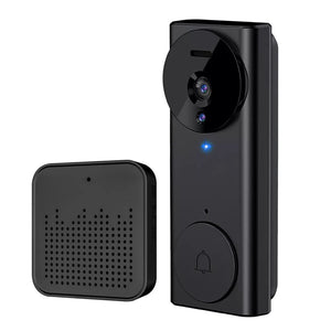 Schwarze, digitale Türklingel mit Kamera und einem Lautsprecher