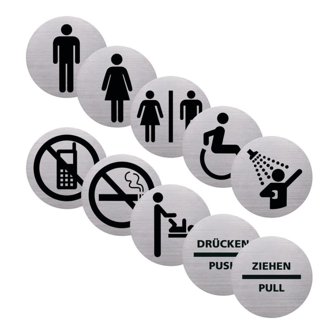 10 Silberne Piktogramme mit schwarzen Abbildungen