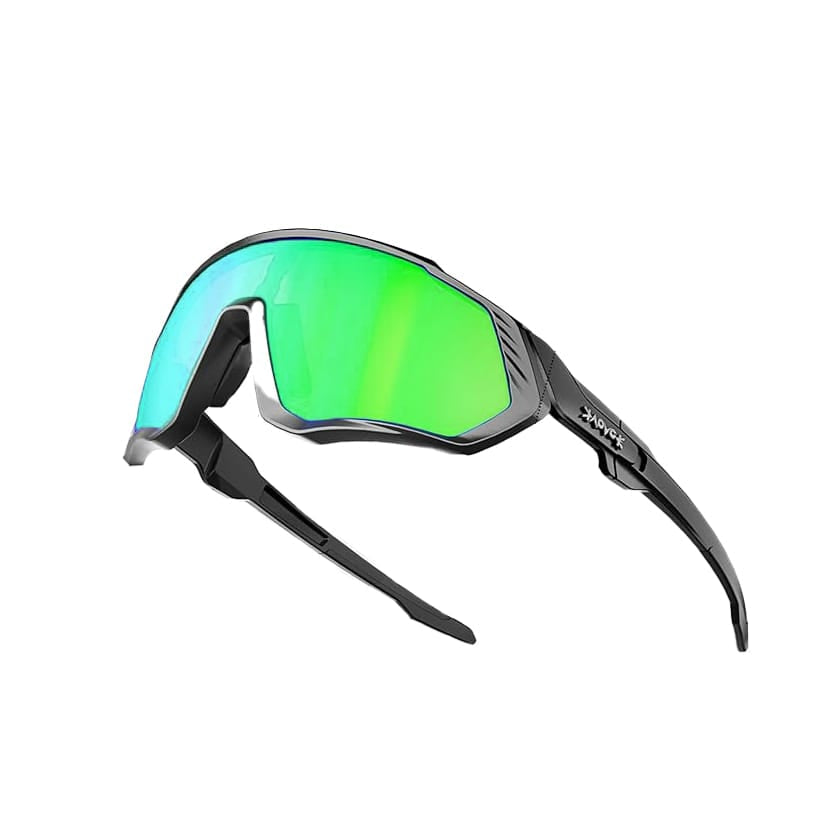 Grüne Sport-Sonnenbrille mit schwarzem Gestell