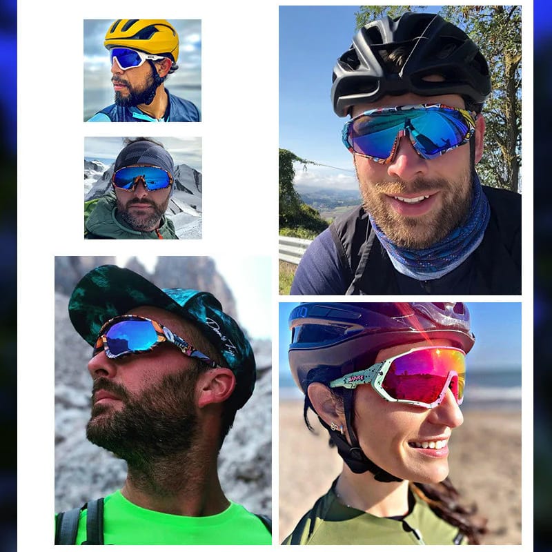 Verschiedenen Farben der Sport-Sonnenbrille in verschiedenen Beispielsanwendungen
