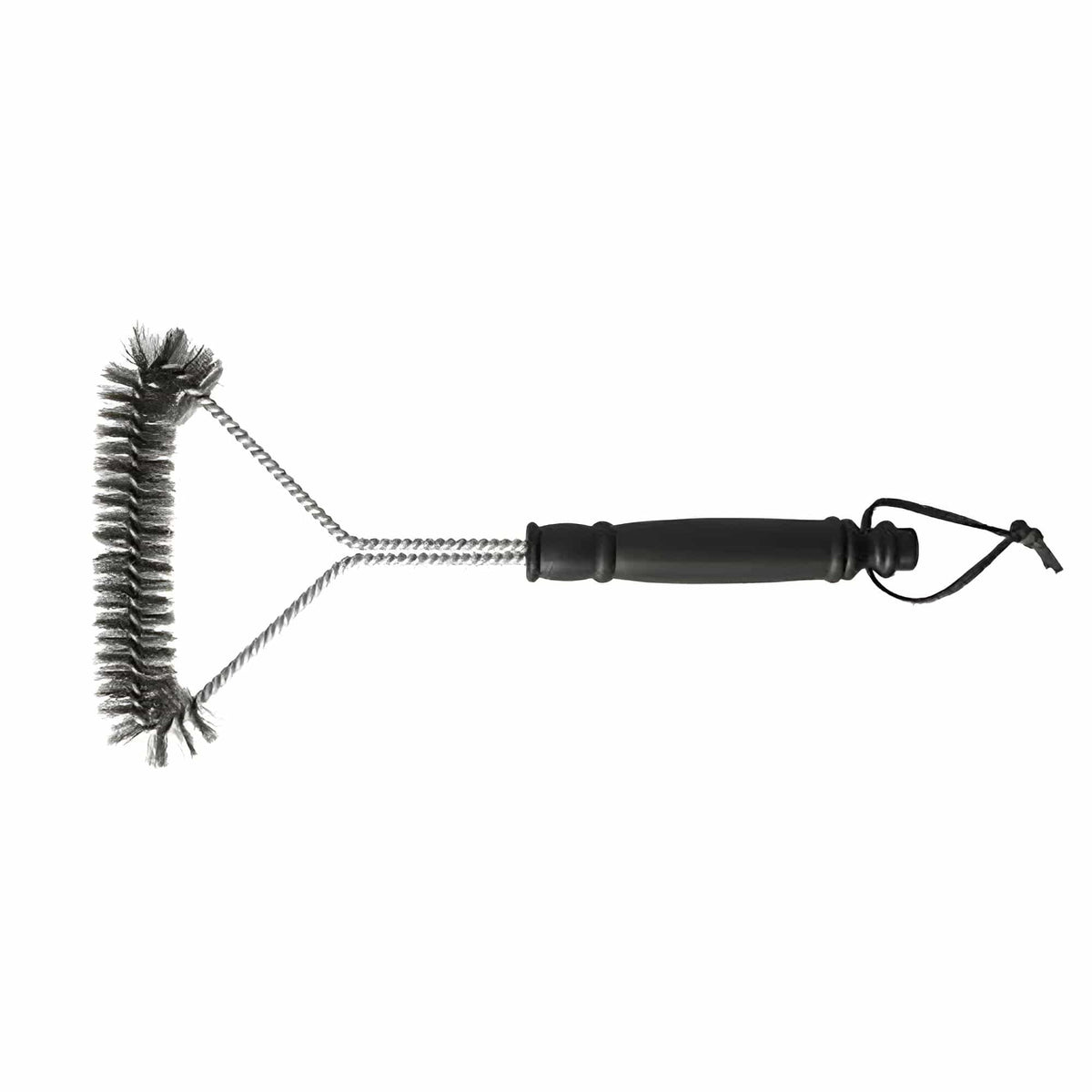 Silberne Grillbürste mit schwarzem Griff von oben
