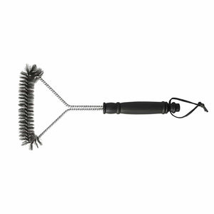 Silberne Grillbürste mit schwarzem Griff von oben