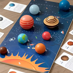 3D Planetenpuzzle mit allen Planeten im Sonnensystem und Beschreibungskarten