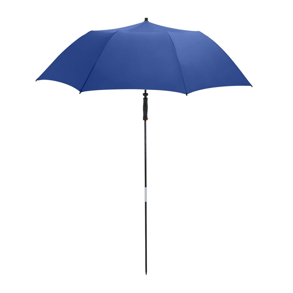 Blauer Sonnenschirm mit schwarzem Ständer