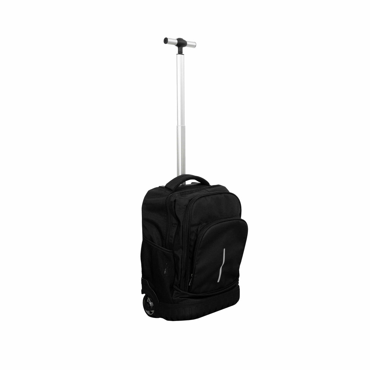 Schwarzer Rucksack-Trolley mit Griff ausgefahren