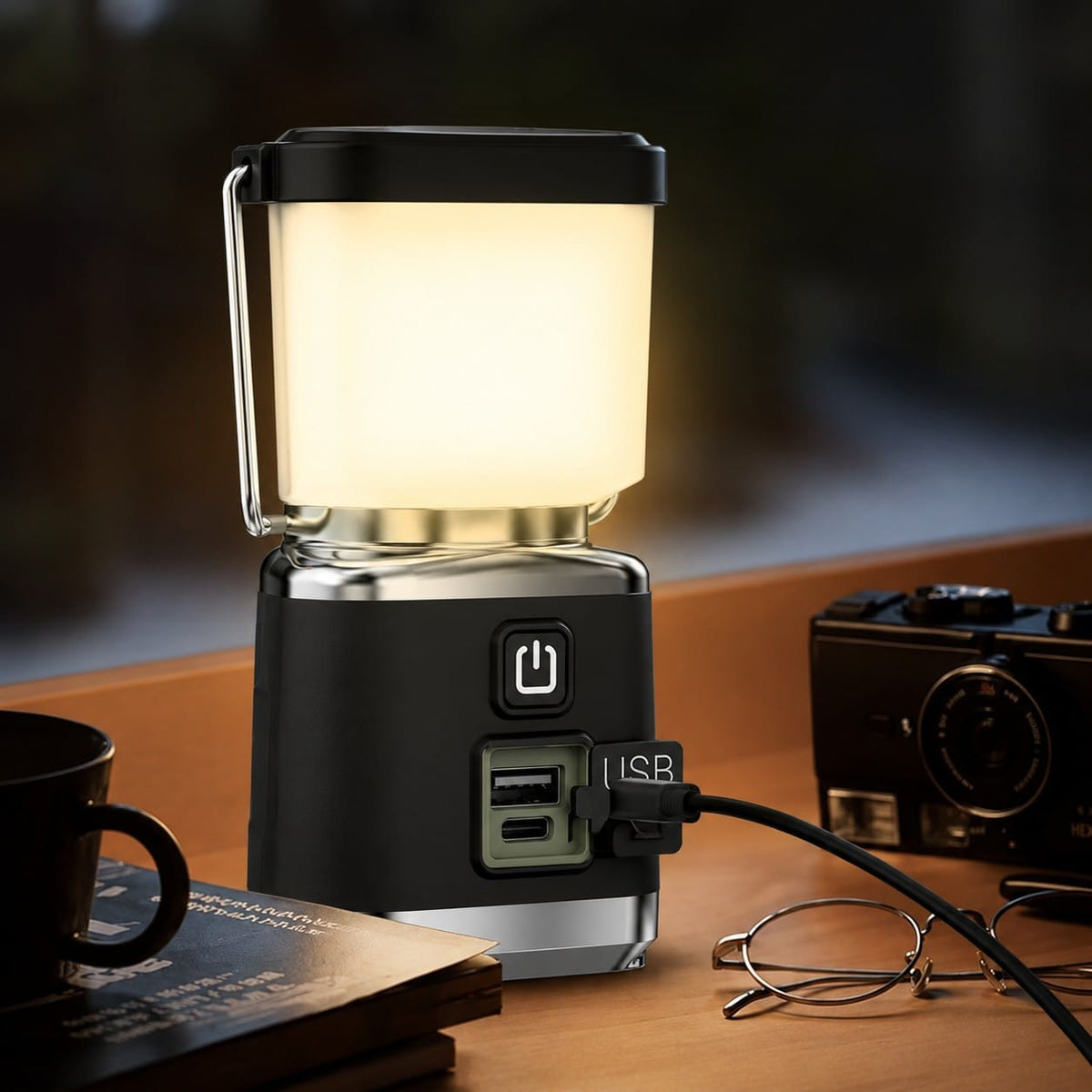 LED Camping-Laterne – 12,5 x 6,3 cm, 3 Lichtmodi, USB-C aufladbar – Ansicht 4