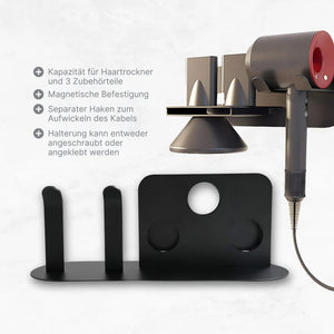 Schwarze Metallwandhalterung für Dyson Airwrap Aufsätze von oben