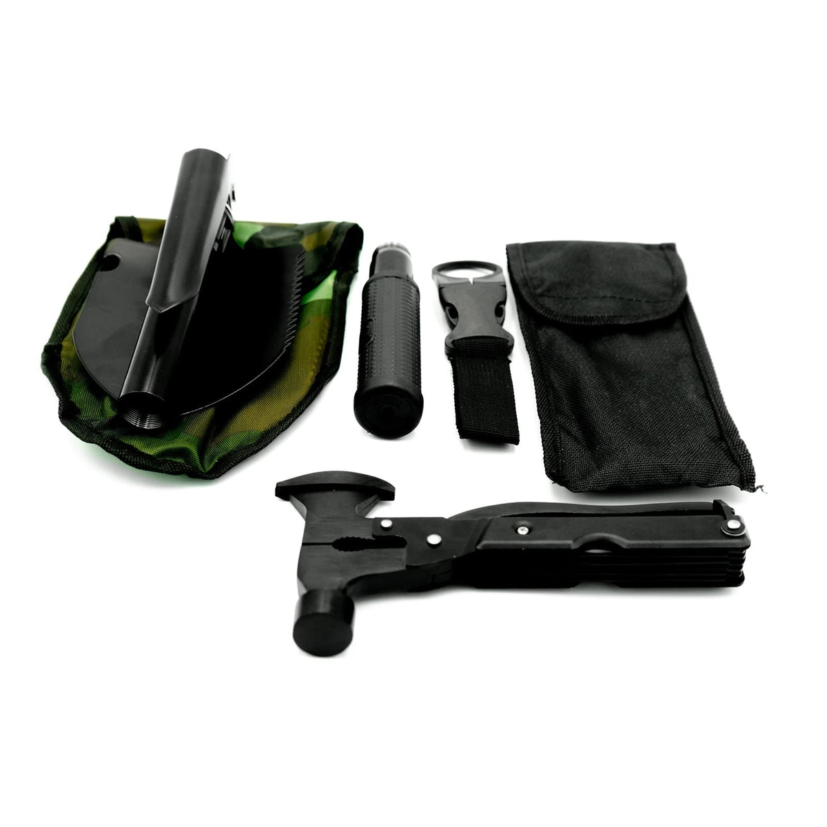 Zusammenklappbare Schaufel, Gurtband Flaschenhalter, Axt und kleine Tasche