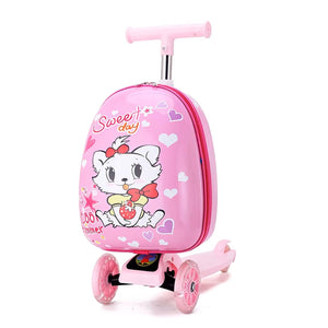 Pinker Scooter Reisekoffer mit Katzen und Herzen Design