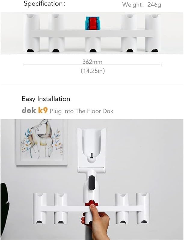 Weisse Halterung für Dyson-Staubsauger Zubehör mit ihren Massen