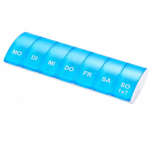 Sieben Tage Pillenbox mit blauen Deckeln